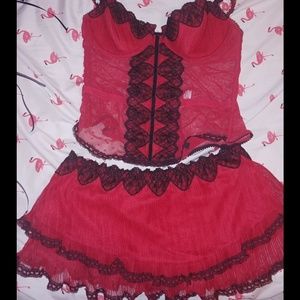 Red sexy bustier and skirt combo